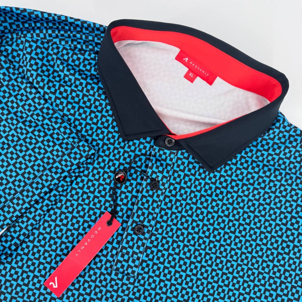 Redvanly Blake Polo Shirt XL Blue Black Geometric Golf Athletic‎ Luxury Perform